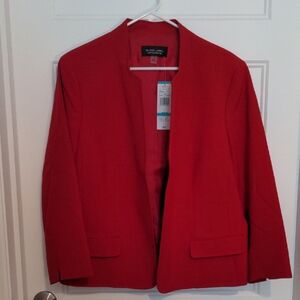 Evan-Picone Black Label Fire Red Collarless Open-Front Blazer Jacket - Size 16